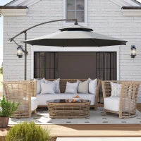 Ombrellone a Braccio 2.7x2.7 m con Tettuccio Regolabile a 2 Livelli e Base a Croce, Grigio