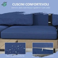 Salotto da Giardino con Divano Angolare e Tavolino in Acciaio e HDPE con Cuscini Sfoderabili, Blu
