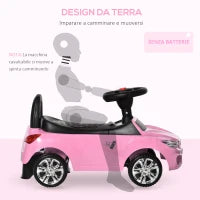 Macchinina per Bambini Cavalcabile con Volante, Fari e Musiche Integrate, Macchina per Bambini in PP e Metallo, 63.5x28x36 cm, Rosa
