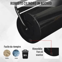Outsunny Rullo da Giardino Φ32x50cm in Metallo Impermeabile Nero, Serbatoio Fino 38 Litri (Acqua o Sabbia)