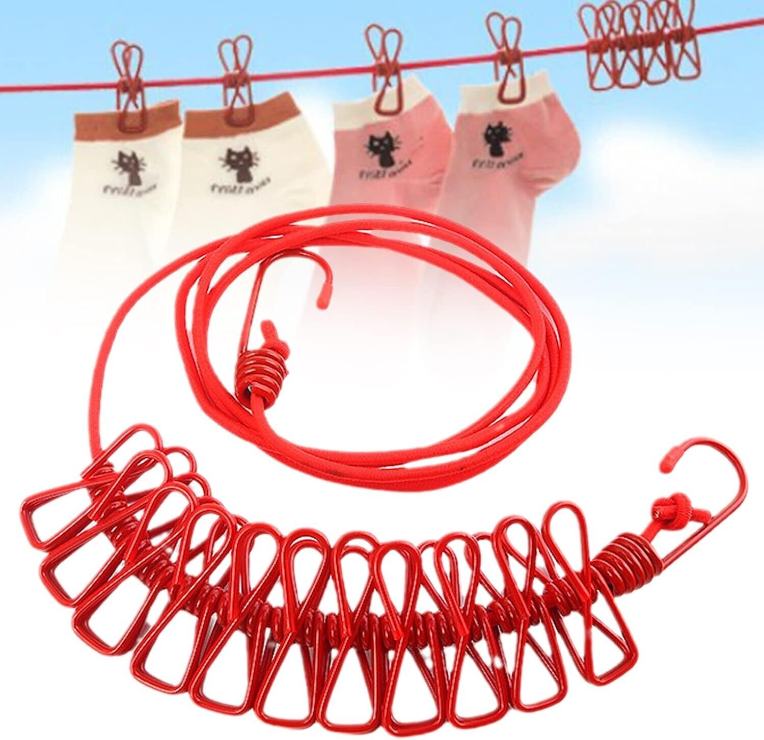 Filo stendibiancheria corda elastica da esterno balcone campeggio 12 mollette