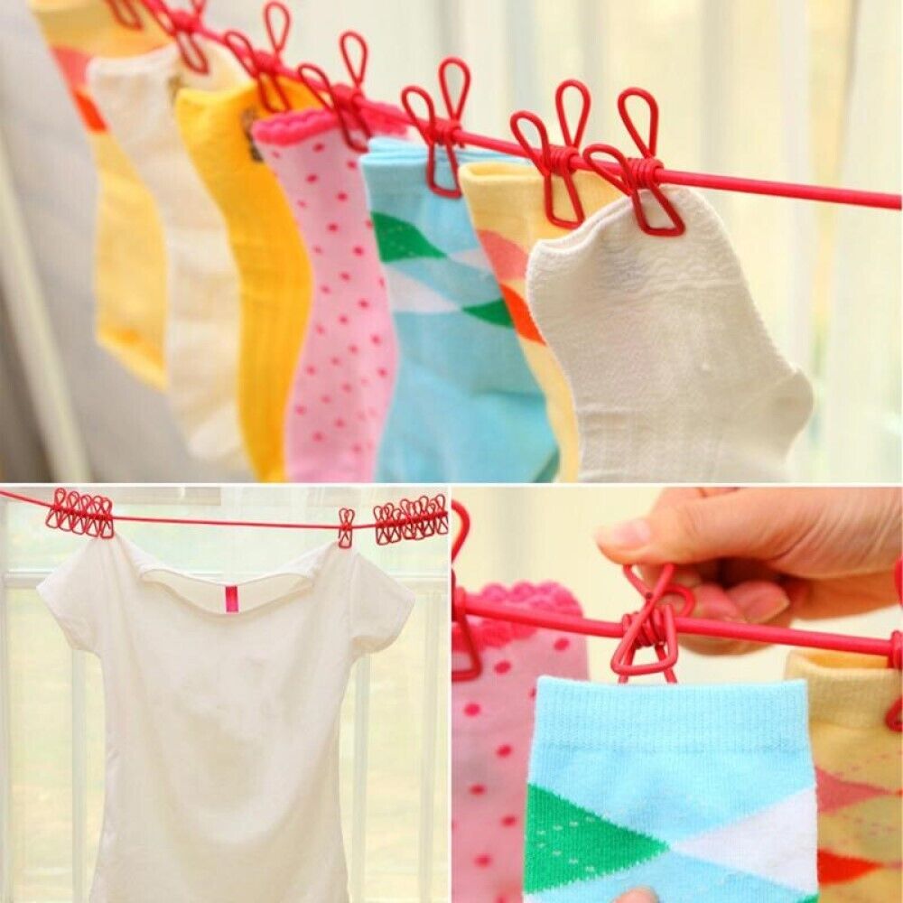 Filo stendibiancheria corda elastica da esterno balcone campeggio 12 mollette