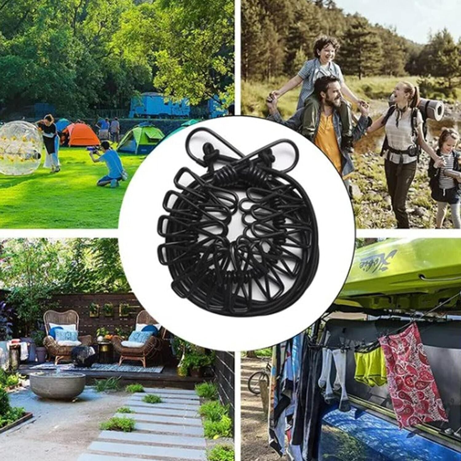 Filo stendibiancheria corda elastica da esterno balcone campeggio 12 mollette