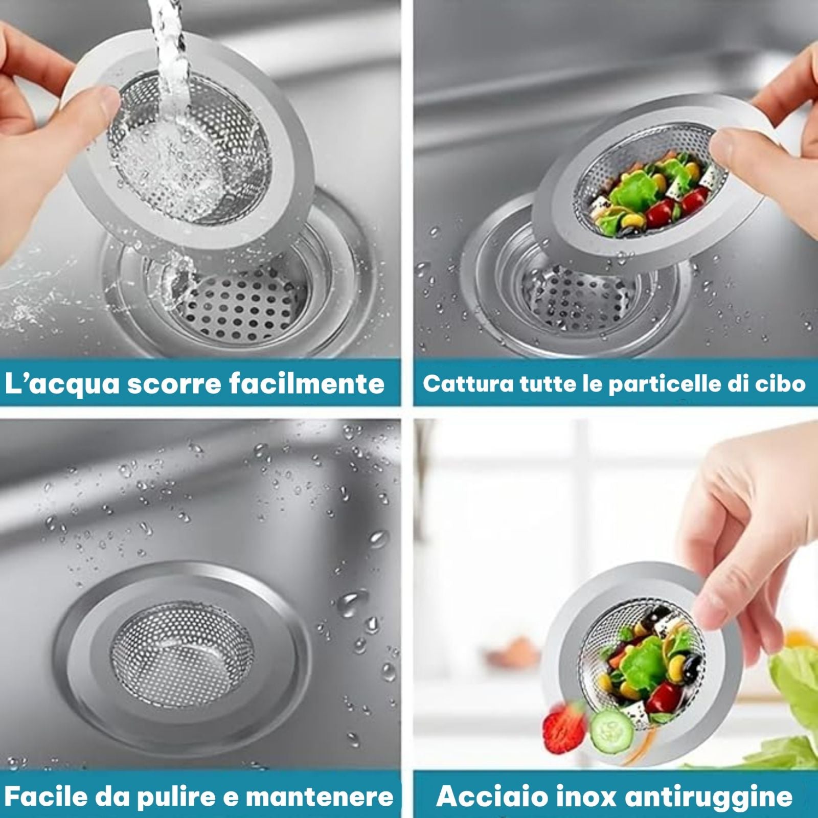Filtri Lavello in Acciaio Inox 9 cm Set 2 Pezzi per Cucina e Doccia Scarico Lavandino 79532