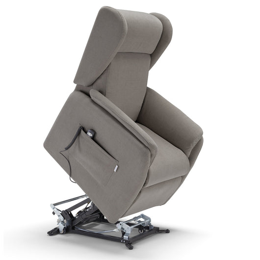 Poltrona relax elettrica FIRENZE MADE IN ITALY per anziani e disabili, 2 motori, 4 ruote, con Kit Batteria, tessuto antimacchia, colore Fango