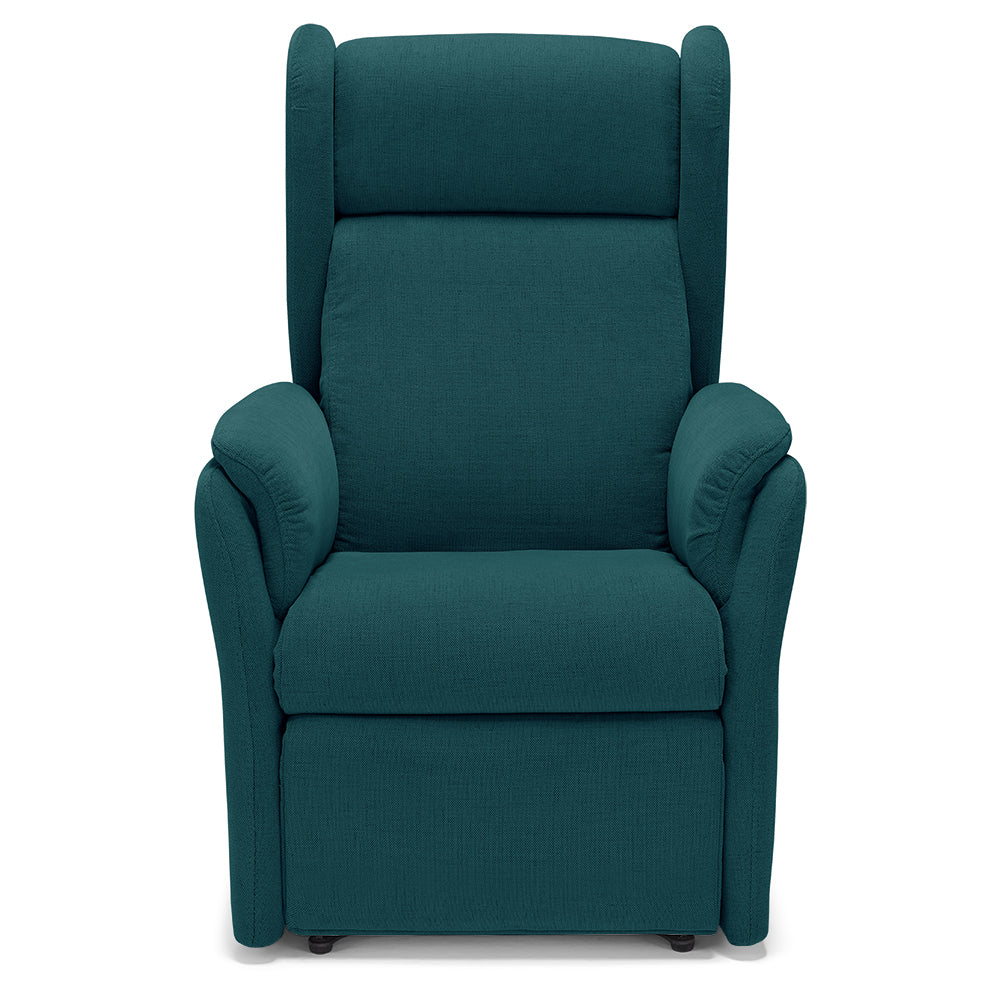 Poltrona relax elettrica FIRENZE MADE IN ITALY per anziani e disabili, 2 motori, 4 ruote, con Kit Batteria, tessuto antimacchia, colore Petrolio