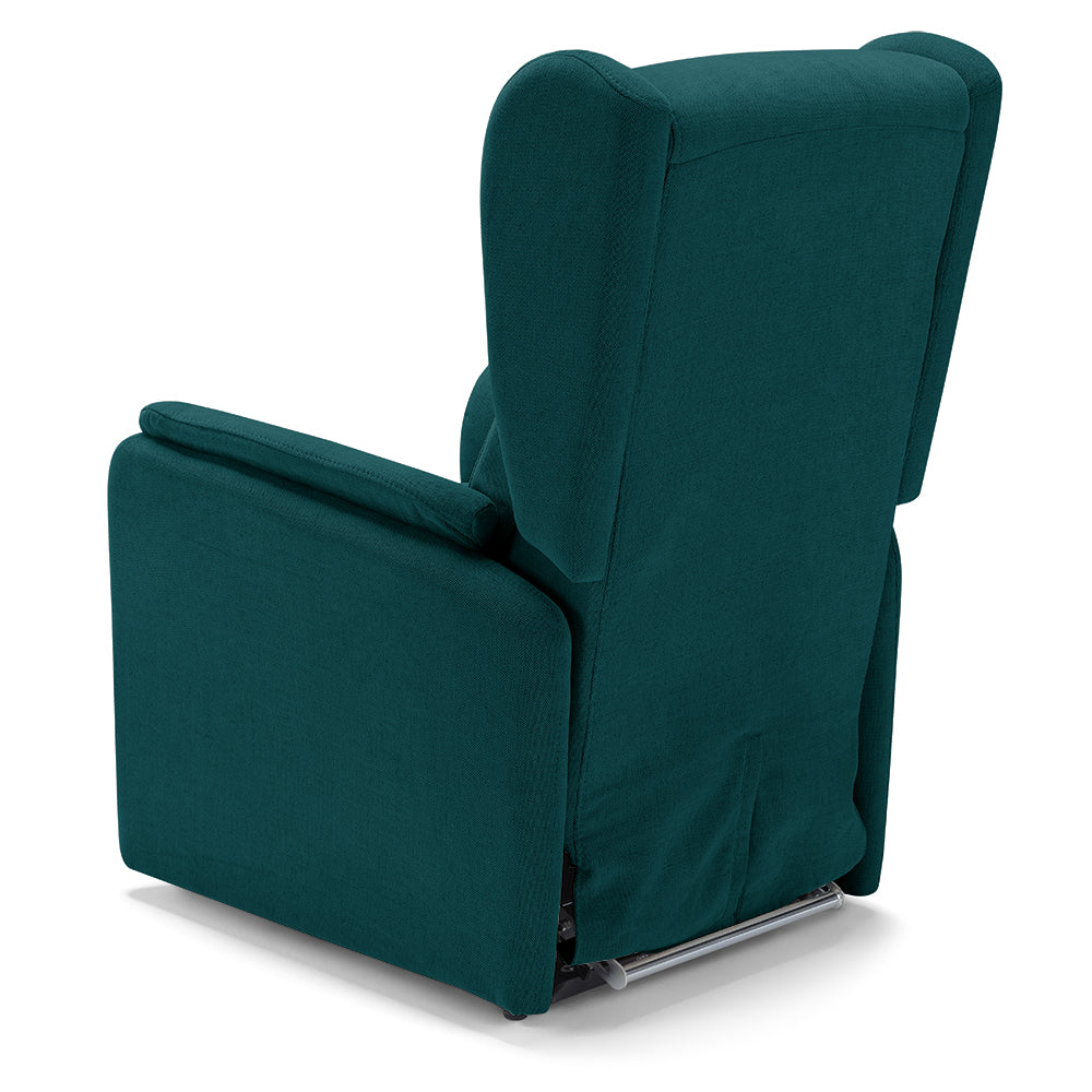 Poltrona relax elettrica FIRENZE MADE IN ITALY per anziani e disabili, 2 motori, 4 ruote, con Kit Batteria, tessuto antimacchia, colore Petrolio