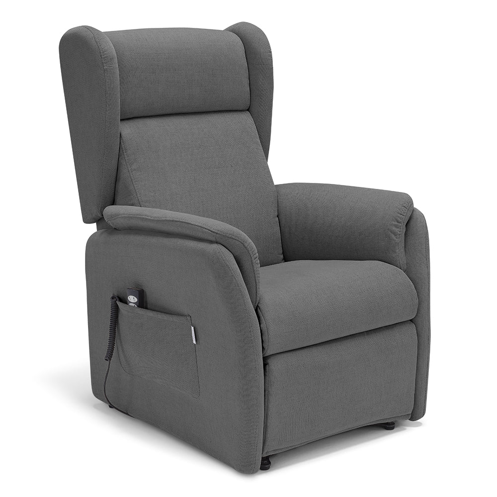 Poltrona relax elettrica FIRENZE MADE IN ITALY per anziani e disabili, 2 motori, 4 ruote, tessuto antimacchia, colore Grigio Grafite