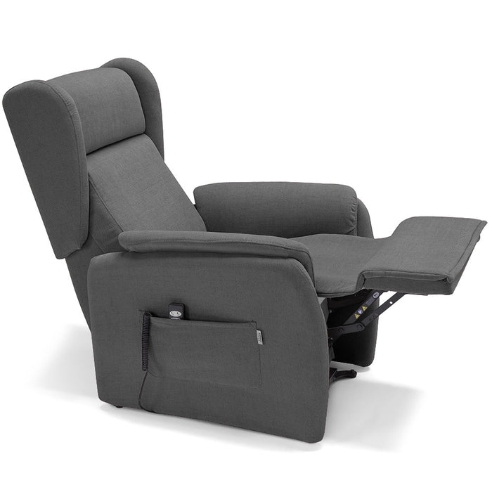 Poltrona relax elettrica FIRENZE MADE IN ITALY per anziani e disabili, 2 motori, 4 ruote, con Kit Batteria, tessuto antimacchia, colore Grigio Grafite