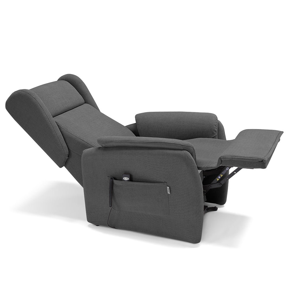Poltrona relax elettrica FIRENZE MADE IN ITALY per anziani e disabili, 2 motori, 4 ruote, tessuto antimacchia, colore Grigio Grafite