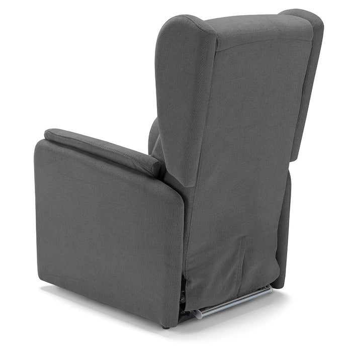 Poltrona relax elettrica FIRENZE MADE IN ITALY per anziani e disabili, 2 motori, 4 ruote, con Kit Batteria, tessuto antimacchia, colore Grigio Grafite