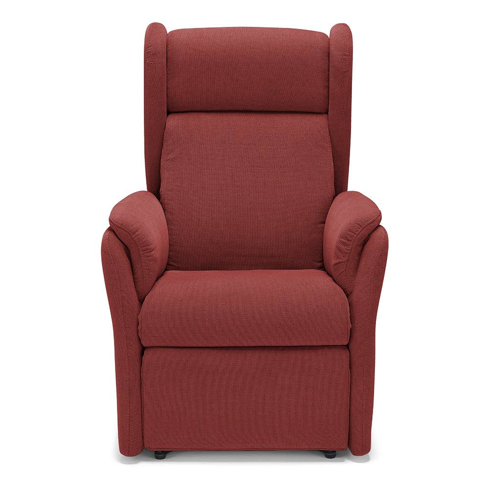 Poltrona relax elettrica FIRENZE MADE IN ITALY per anziani e disabili, 2 motori, 4 ruote, con Kit Batteria, tessuto antimacchia, colore Rosso
