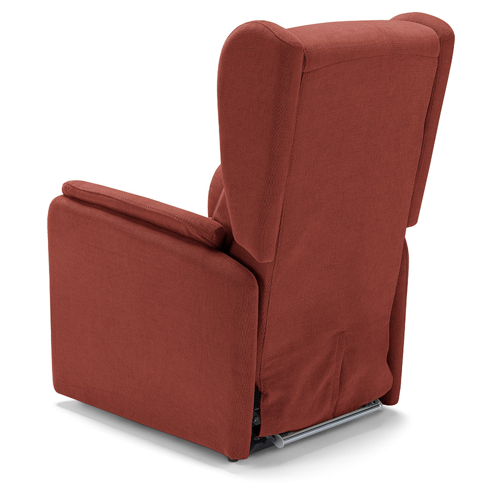 Poltrona relax elettrica FIRENZE MADE IN ITALY per anziani e disabili, 2 motori, 4 ruote, con Kit Batteria, tessuto antimacchia, colore Rosso