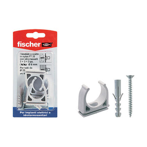 Fissatubi ft25k D.25mm. a scatto con tassello e vite s6v misura pezzi 3+3+3 fischer.