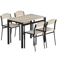 Set da Pranzo con Tavolo Rettangolare e 4 Sedie in Acciaio e MDF, Nero e Rovere