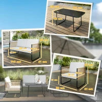 Set da Giardino 4 Pezzi in Rattan e Acciaio con Divanetto, 2 Poltrone da Esterno e Tavolino Basso, Multicolore