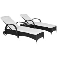 Set da Giardino con 2 Sedie a Sdraio con Schienale Reclinabile e Tavolino Basso in Rattan PE, Nero