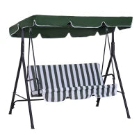 Dondolo da Giardino a 3 Posti con Tettuccio Inclinabile e Cuscini, 172x110x153 cm, Verde