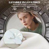 Coperta Elettrica 160x140 cm con 5 Livelli di Calore e 2 Zone di Controllo Indipendenti, in Poliestere Bianco