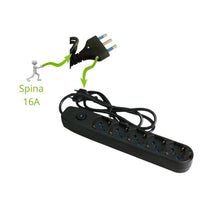Multipresa 5 uscite universali spina 16a cavo 1,5 metri protezione bambino *** colore nero, confezione 1