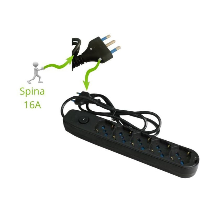 Multipresa 5 uscite universali spina 16a cavo 1,5 metri protezione bambino *** colore nero, confezione 1
