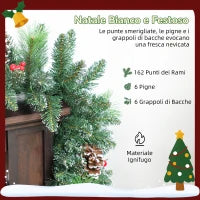 Ghirlanda Natalizia 180 cm con Rami Innevati e 30 Luci Bianche, Pigne e Bacche per Interni