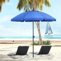 Ombrellone da Spiaggia 1.8x2 m con Reclinazione a 45° e 8 Stecche, Poliestere e Acciaio, Blu