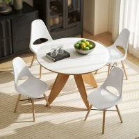 Set di 2 Sedie da Pranzo in Plastica e Legno Stile Nordico con Schienale Curvato, Bianco
