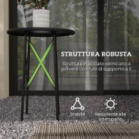 Tavolino da Giardino con Intagli a Fiori e Foglie, Tavolo da Esterno e Interno, Ø40x50 cm, Nero