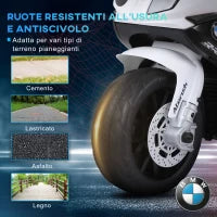 Moto Elettrica per Bambini Max. 20kg con Licenza BMW, Macchina Elettrica con 3 Ruote, Batteria Ricaricabile 6V, Bianco Nera, 66x37x44cm