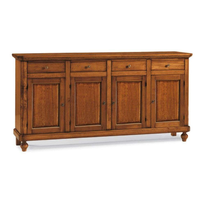 Credenza color noce 4 ante 4 cassetti in stile classico in legno massello e mdf 196x43x98 H