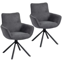 Set di 2 Sedie Girevoli e Morbide con Braccioli, Gambe in Metallo, Grigio Scuro