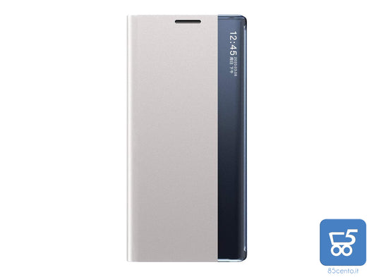 Flip Cover per Samsung A13 5G con Bordo Trasparente Chiusura Effetto Tessuto Argentato