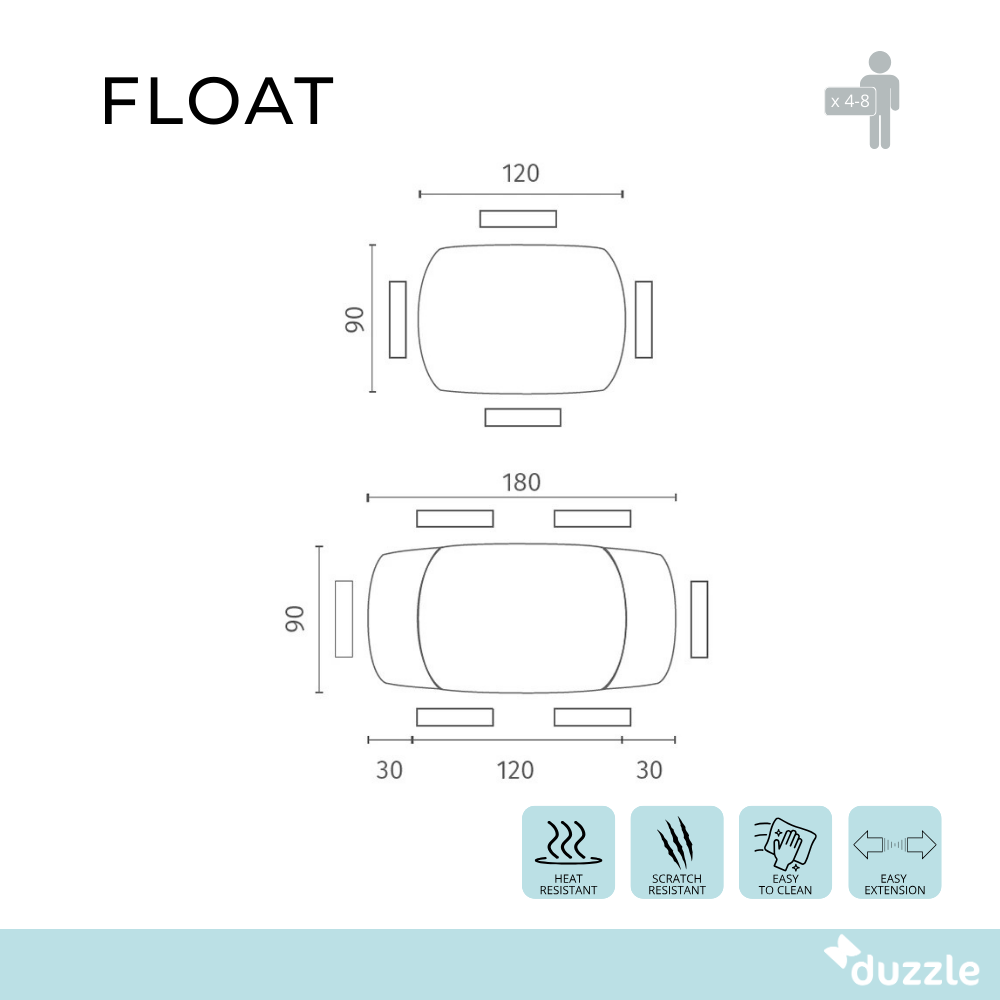 Tavolo da pranzo allungabile in vetro temperato bianco Float 120-180x90 cm fino a 8 posti | Duzzle