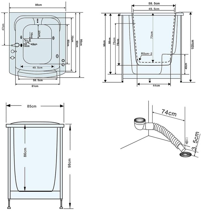 Vasca idromassaggio con porta 93 x 83 x h100 cm – Florida