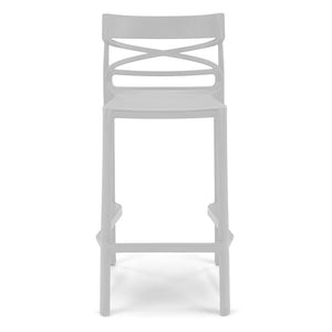 Set 3 Sgabelli Bianchi in polipropilene FLOW con poggiapiedi H65, MADE IN ITALY, resistente ai raggi UV, design moderno, ideale per sala da pranzo, cucina, bar, ristoranti o giardino