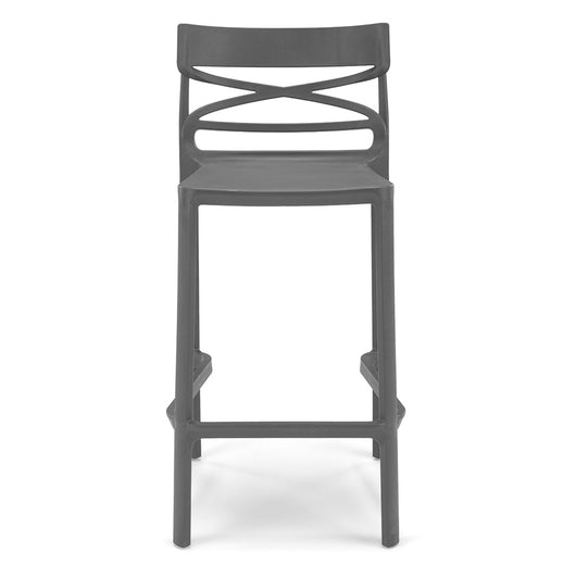Sgabello Grigio Metal in polipropilene FLOW con poggiapiedi H65, MADE IN ITALY, resistente ai raggi UV, design moderno, ideale per sala da pranzo, cucina, bar, ristoranti o giardino