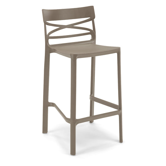 Set 4 sgabelli in polipropilene FLOW altezza seduta 65cm, impilabile, idrorepellente, resistente ai raggi UV, design moderno e innovativo, ideale per la cucina, la veranda o giardino colore Tortora