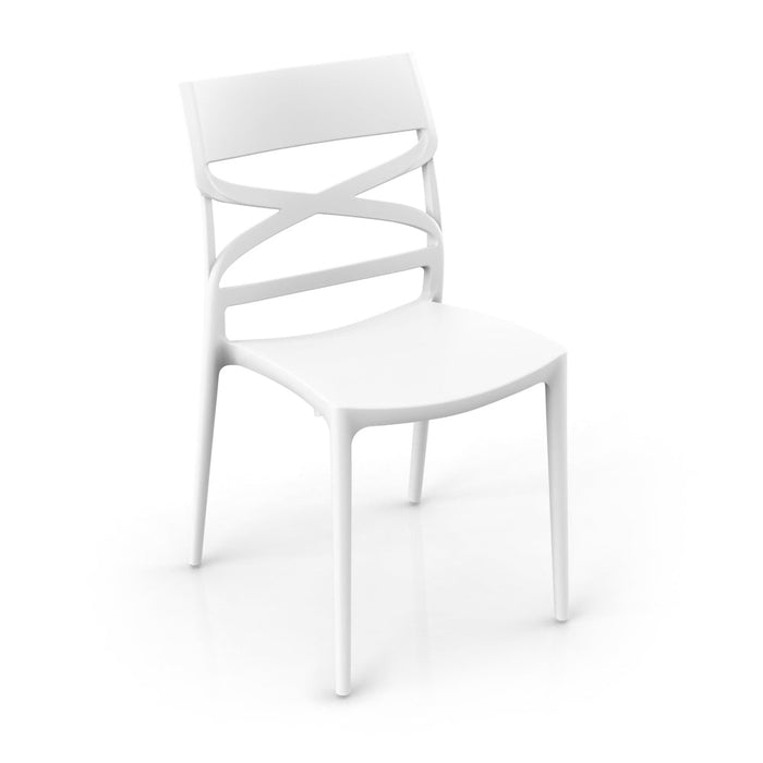 Set 4 sedie in polipropilene FLOW, 100% MADE IN ITALY, impilabile, resistente ai raggi UV, design moderno, ideale per sala da pranzo, cucina, bar, ristoranti o giardino, colore Bianco