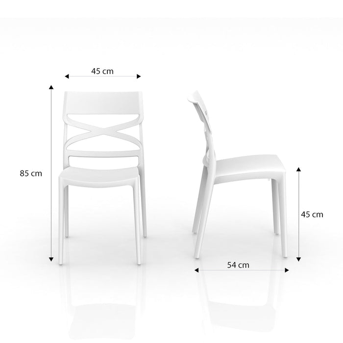 Set 4 sedie in polipropilene FLOW, 100% MADE IN ITALY, impilabile, resistente ai raggi UV, design moderno, ideale per sala da pranzo, cucina, bar, ristoranti o giardino, colore Bianco