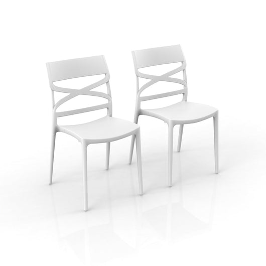 Set 2 sedie in polipropilene FLOW, MADE IN ITALY, impilabile, resistente ai raggi UV, design moderno, ideale per sala da pranzo, cucina, sala d’attesa, bar, ristoranti o giardino colore Bianco