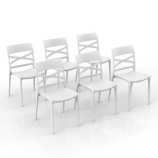 Set 6 sedie in polipropilene FLOW, 100% MADE IN ITALY, impilabile, resistente ai raggi UV, design moderno, ideale per sala da pranzo, cucina, bar, ristoranti o giardino, colore Bianco