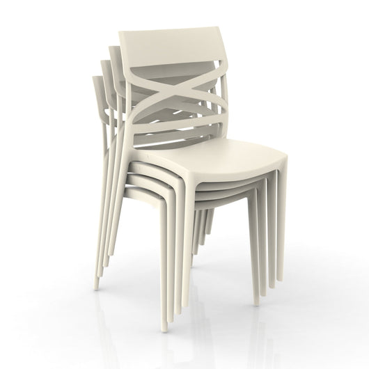 Sedia in polipropilene FLOW, 100% MADE IN ITALY, impilabile, resistente ai raggi UV, design moderno, ideale per sala da pranzo, cucina, bar, ristoranti o giardino, colore Crema