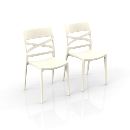 Set 2 sedie in polipropilene FLOW, 100% MADE IN ITALY, impilabile, resistente ai raggi UV, design moderno, ideale per sala da pranzo, cucina, bar, ristoranti o giardino, colore Crema