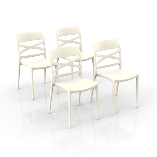 Set 4 sedie in polipropilene FLOW, 100% MADE IN ITALY, impilabile, resistente ai raggi UV, design moderno, ideale per sala da pranzo, cucina, bar, ristoranti o giardino, colore Crema