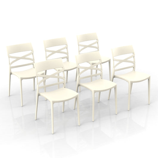 Set 6 sedie in polipropilene FLOW, 100% MADE IN ITALY, impilabile, resistente ai raggi UV, design moderno, ideale per sala da pranzo, cucina, bar, ristoranti o giardino, colore Crema