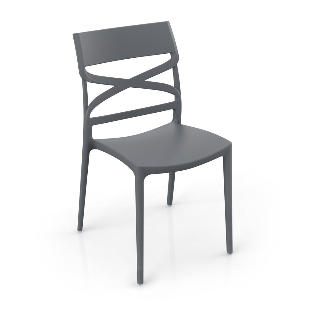 Set 4 sedie in polipropilene FLOW, 100% MADE IN ITALY, impilabile, resistente ai raggi UV, design moderno, ideale per sala da pranzo, cucina, bar, ristoranti o giardino, colore Grigio Metal