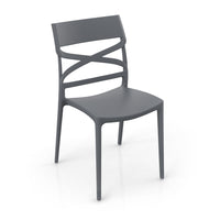 Sedia in polipropilene FLOW, 100% MADE IN ITALY, impilabile, resistente ai raggi UV, design moderno, ideale per sala da pranzo, cucina, bar, ristoranti o giardino, colore Grigio Metal