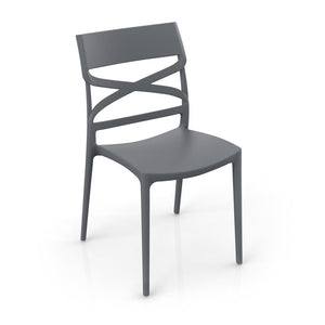 Sedia in polipropilene FLOW, 100% MADE IN ITALY, impilabile, resistente ai raggi UV, design moderno, ideale per sala da pranzo, cucina, bar, ristoranti o giardino, colore Grigio Metal