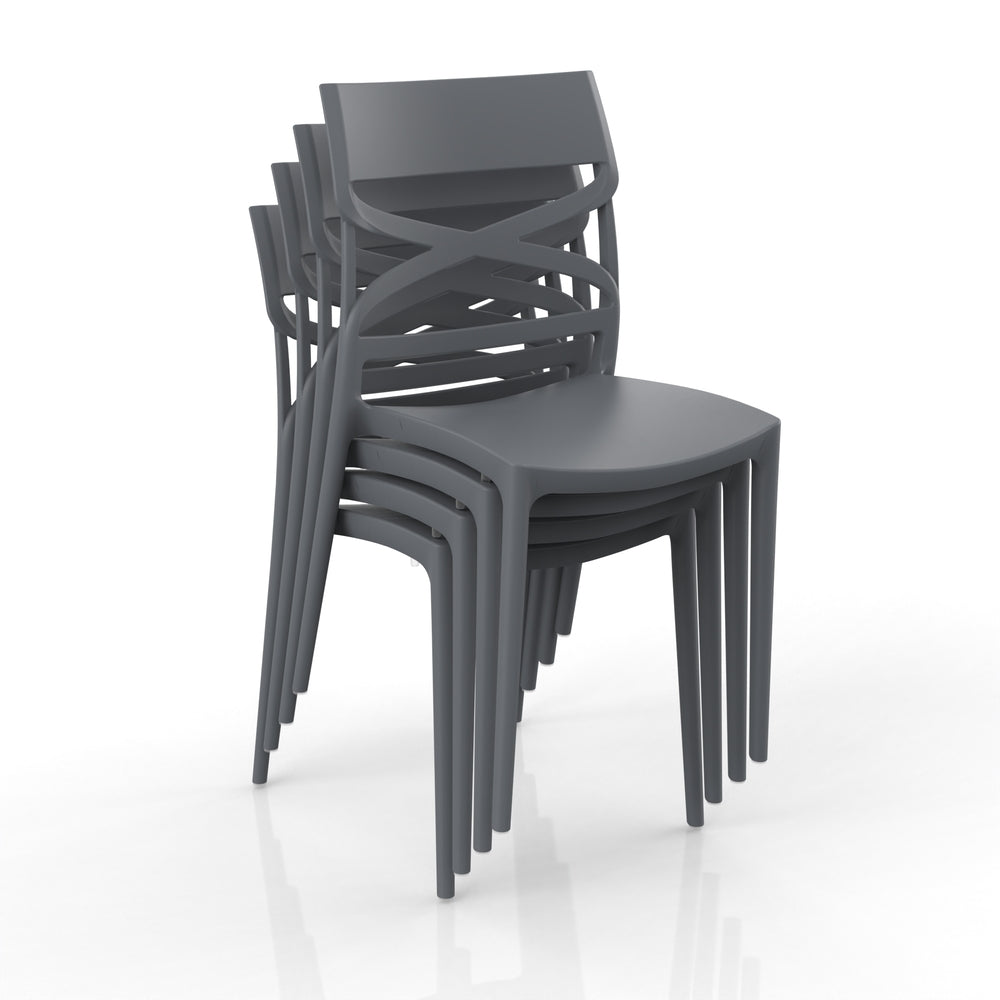 Sedia in polipropilene FLOW, 100% MADE IN ITALY, impilabile, resistente ai raggi UV, design moderno, ideale per sala da pranzo, cucina, bar, ristoranti o giardino, colore Grigio Metal